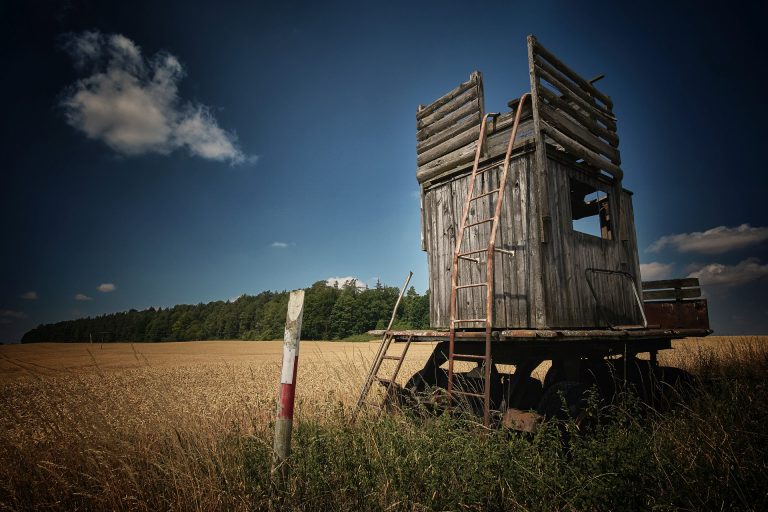 Mobile hunting seat with rusty ladder