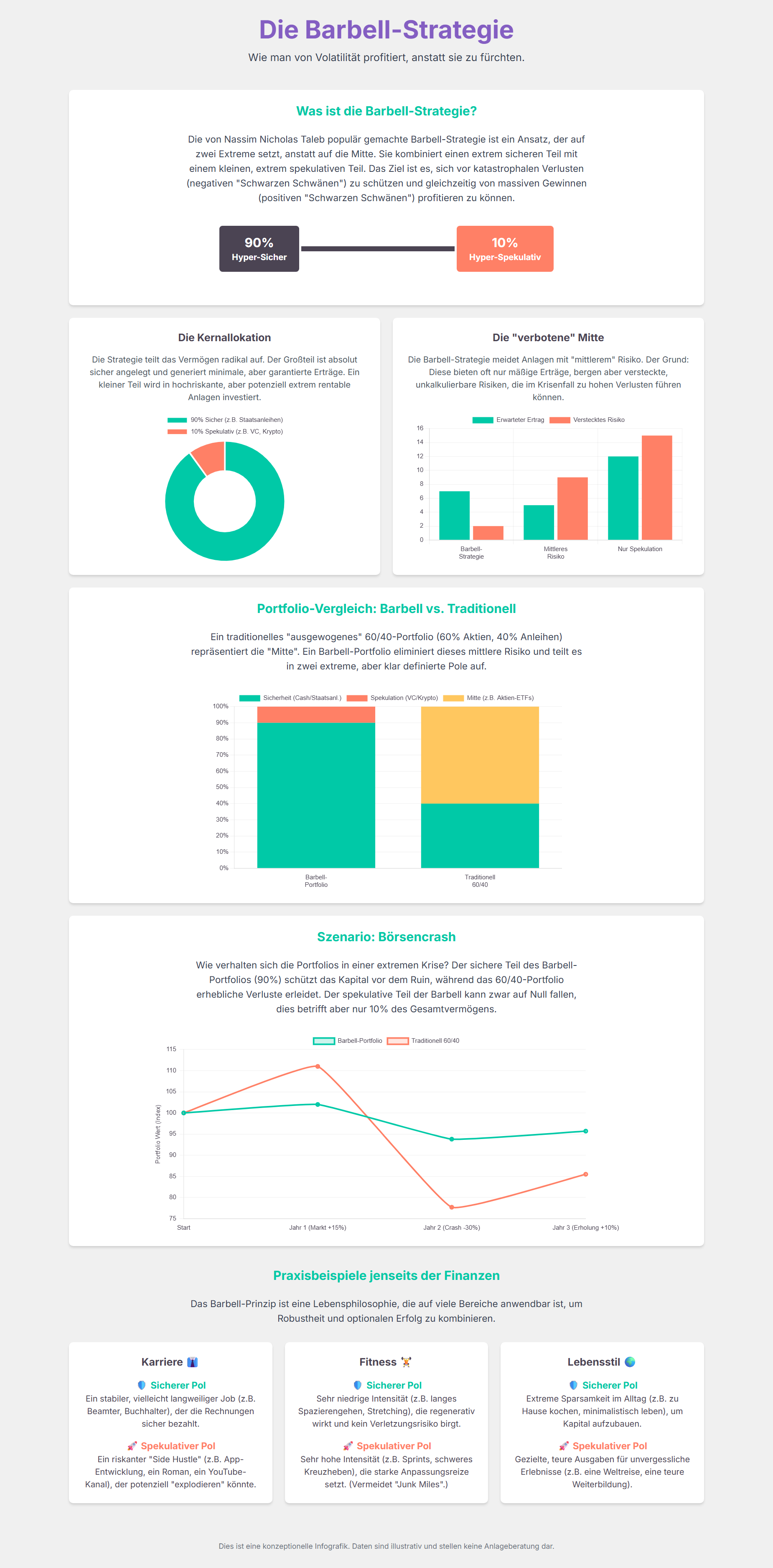 Die Barbell Strategie erklärt: Der clevere Weg zu Sicherheit und Wachstum 2 Infografik: Wie die Barbell-Strategie funktioniert und wo ich sie anwenden kann